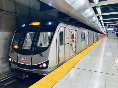 TTC Line 1 train on Platform 1 at Vaughan Metropolitan Centre (VMC)