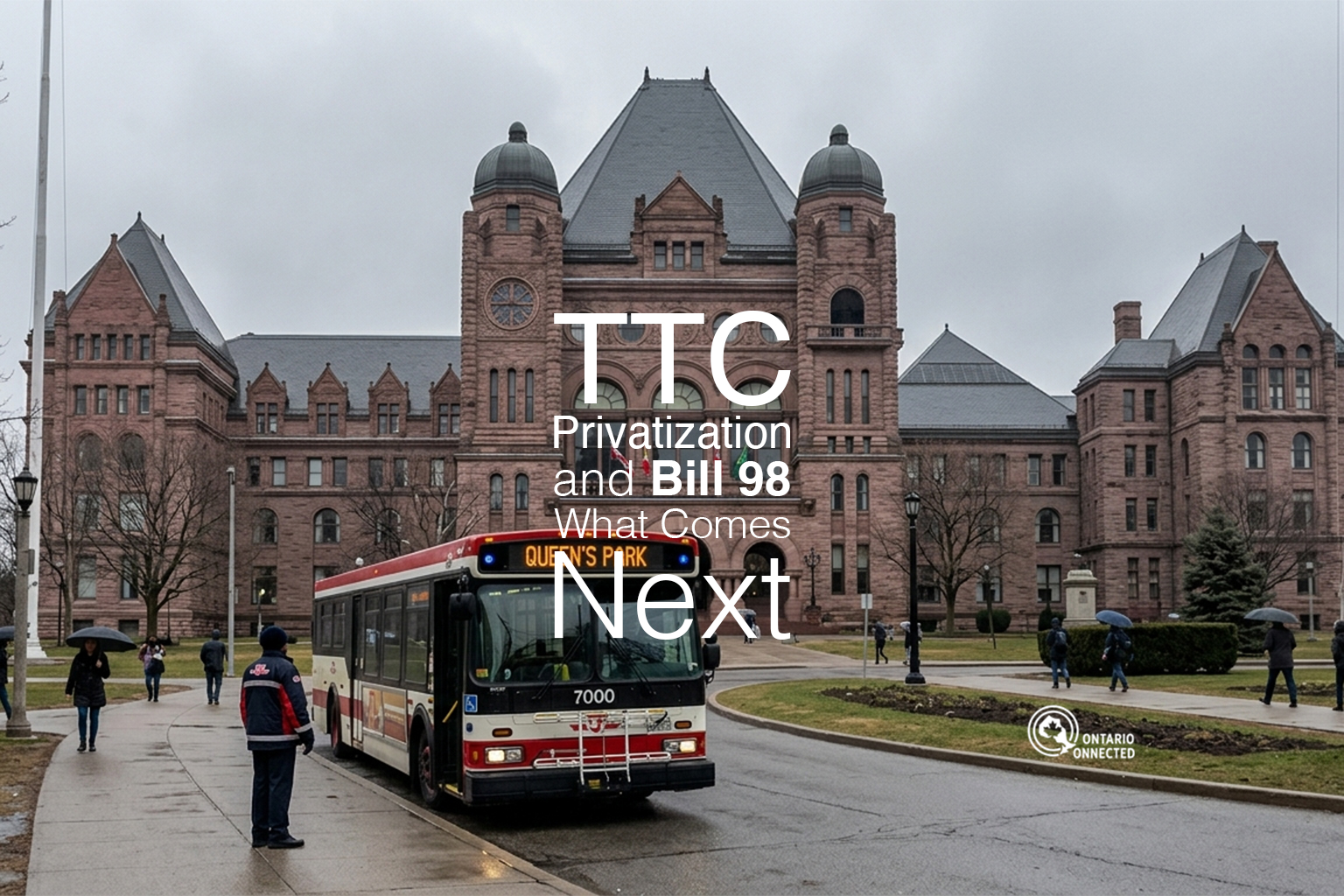 ATU Local 113 members at Queen's Park opposing Bill 98 and TTC privatization of bus routes